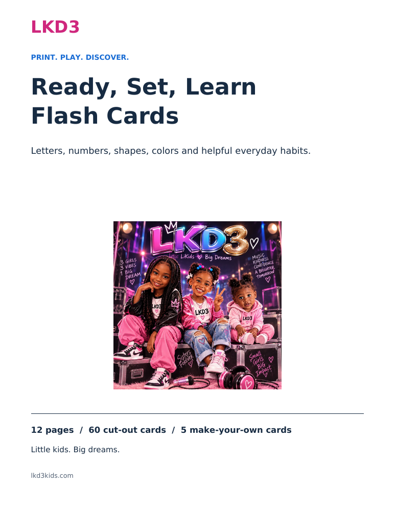 Ready, Set, Learn Flash Cards cover featuring the LKD3 sisters